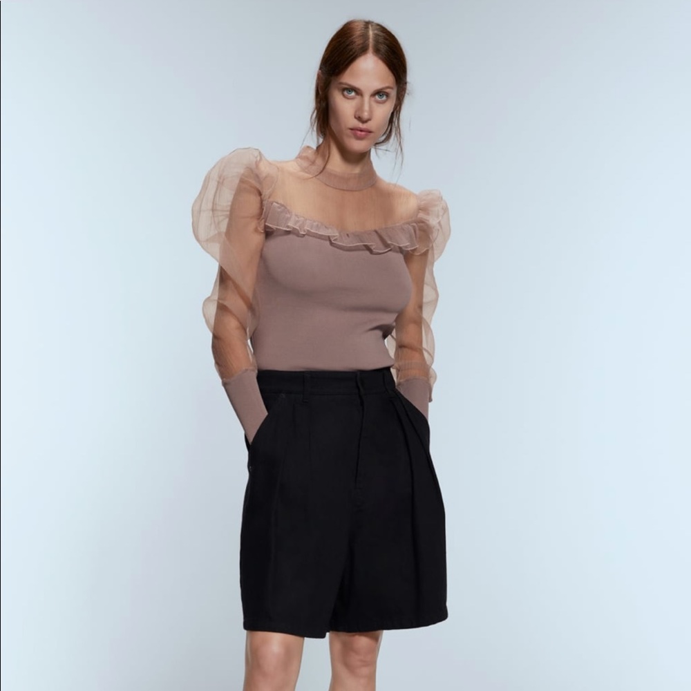 Dusty pink elegant sexy organza top